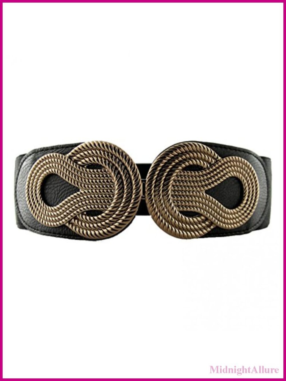 Womens Faux Leather Wide Elastic Waist Belt with Interlock Buckle